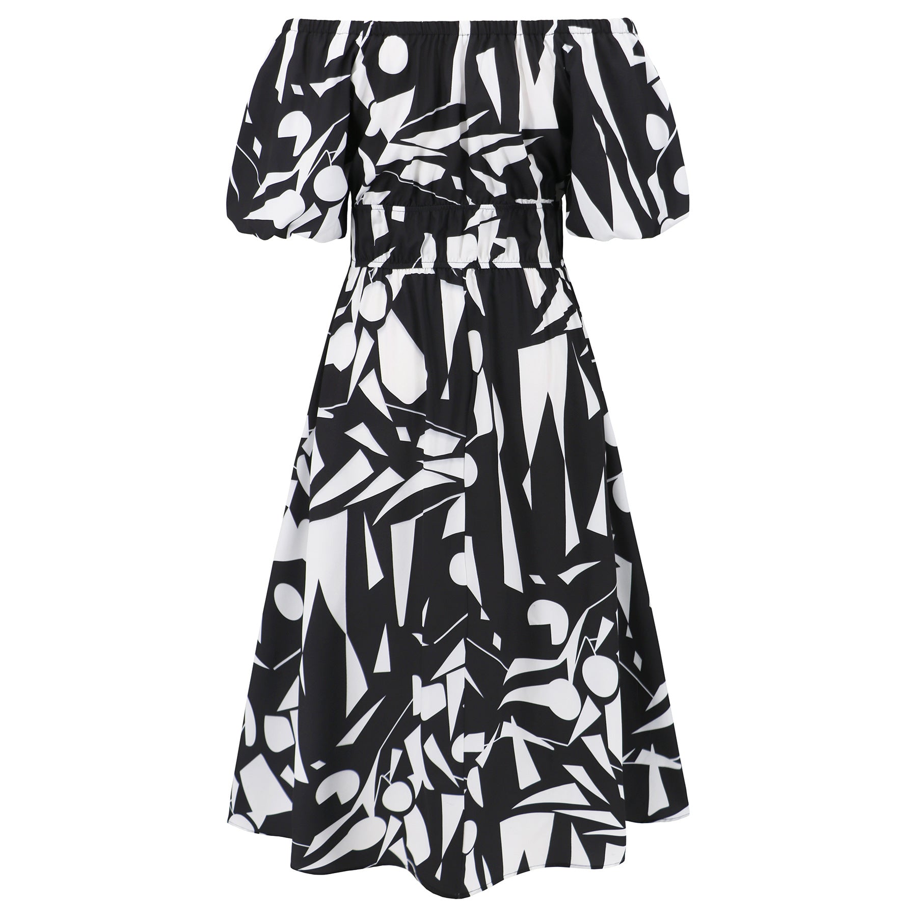 Sexy Off Shoulder Puff Sleeve Printed Casual Fashion Swing Chic Dress 25