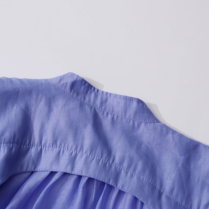 Women Solid Puff Sleeve Short Skirt Lace-Up Dress 16