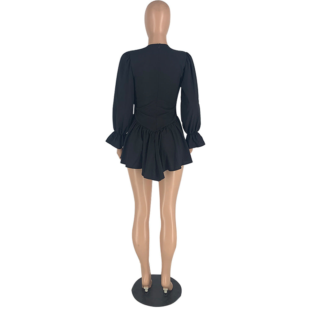 Women V-Neck Ruffle Sleeve Elegant Pleated Dress 13