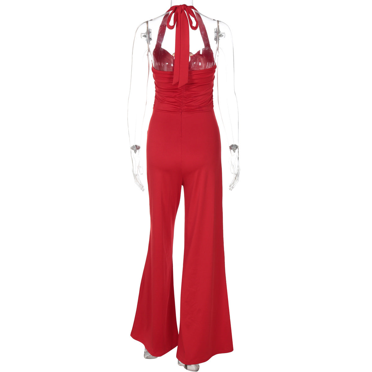 Women Summer Sexy Metal Button Hollow Sexy Backless Halter Neck Jumpsuit 7
