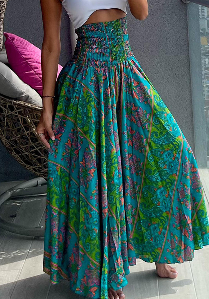 Women's Retro Floral Print High Waist Slim Waist Wide-Leg Pants