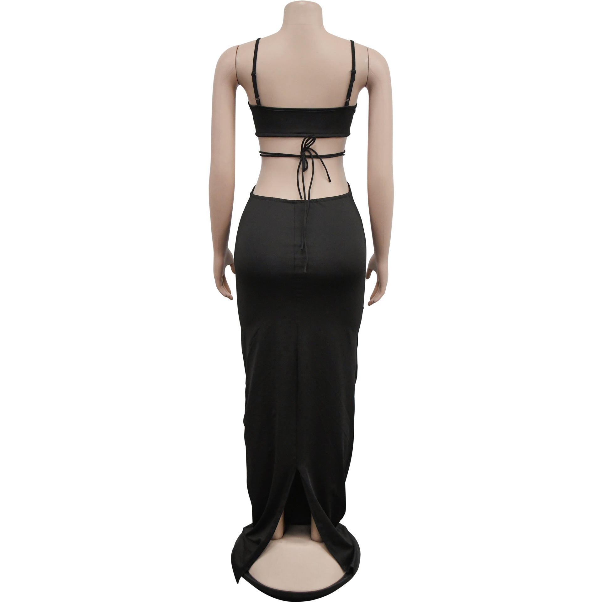 Women's Fashion Solid Color Lace-Up Sleeveless Straps Maxi Dress 33