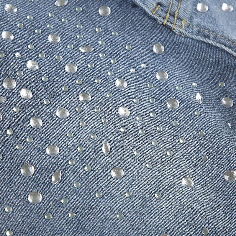 Women Style Beaded Street Raw Edge Washed Denim Shorts 12