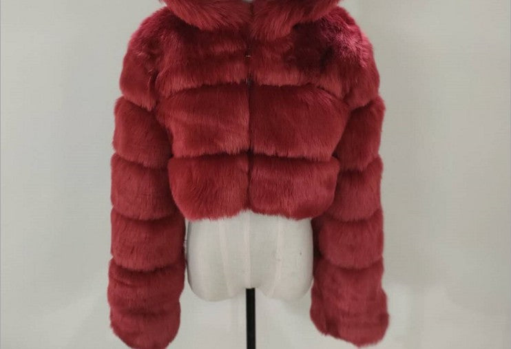 Cropped Coat Fashionable Faux Fur Coat Women Stand Collar Long Sleeves 10