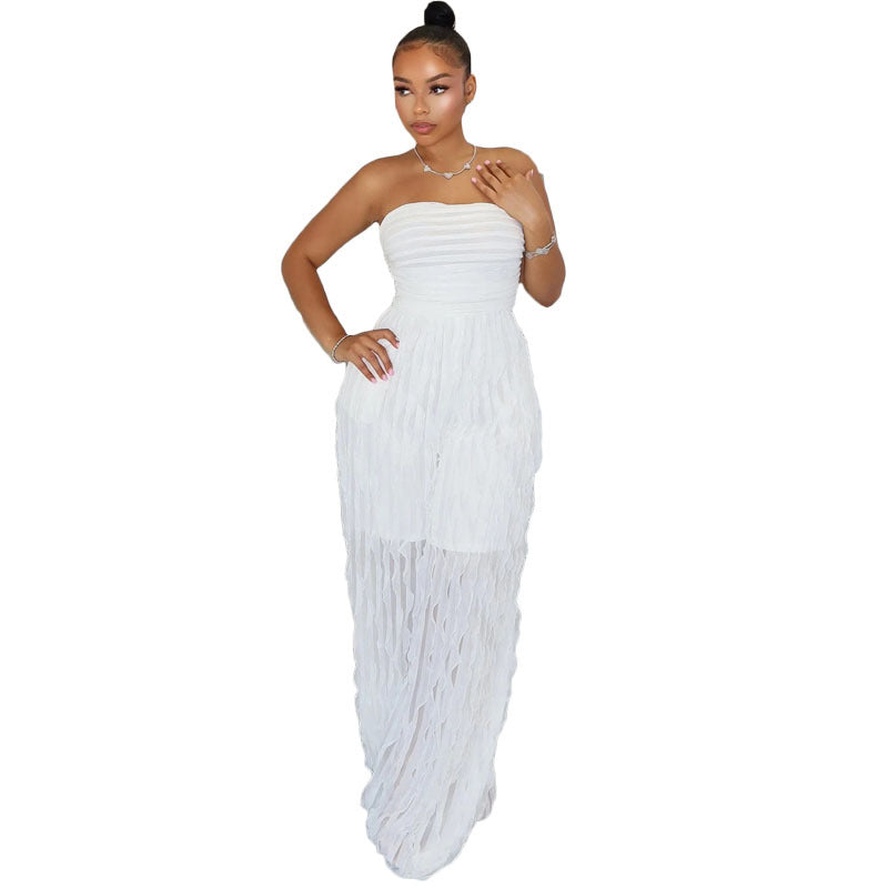 Fashionable Women Sexy Strapless High Waist Wide Leg Jumpsuit 4