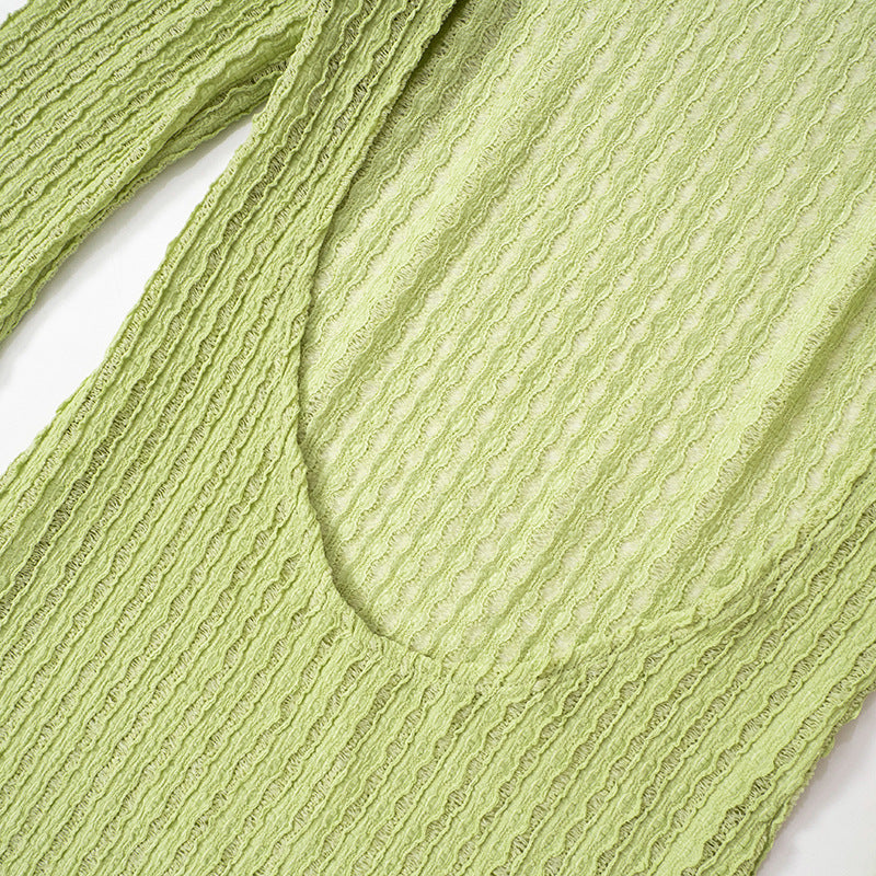 Women's Summer Solid Color Low Back Long Sleeve Slim High Waist Knitting Short Dress 18