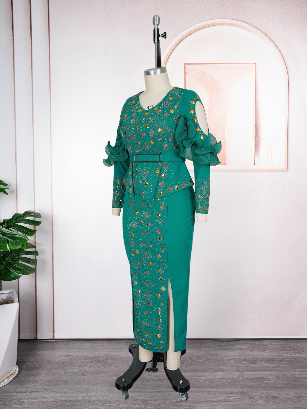 African Women's Plus Size Chic Elegant Fashion Beaded Formal Party Bodycon Dress Evening Gown 13