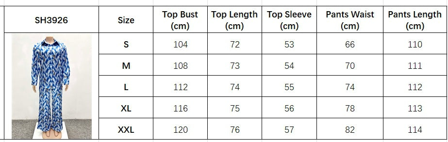 Spring Autumn African Print Casual Shirt Trousers Two-Piece Set 11