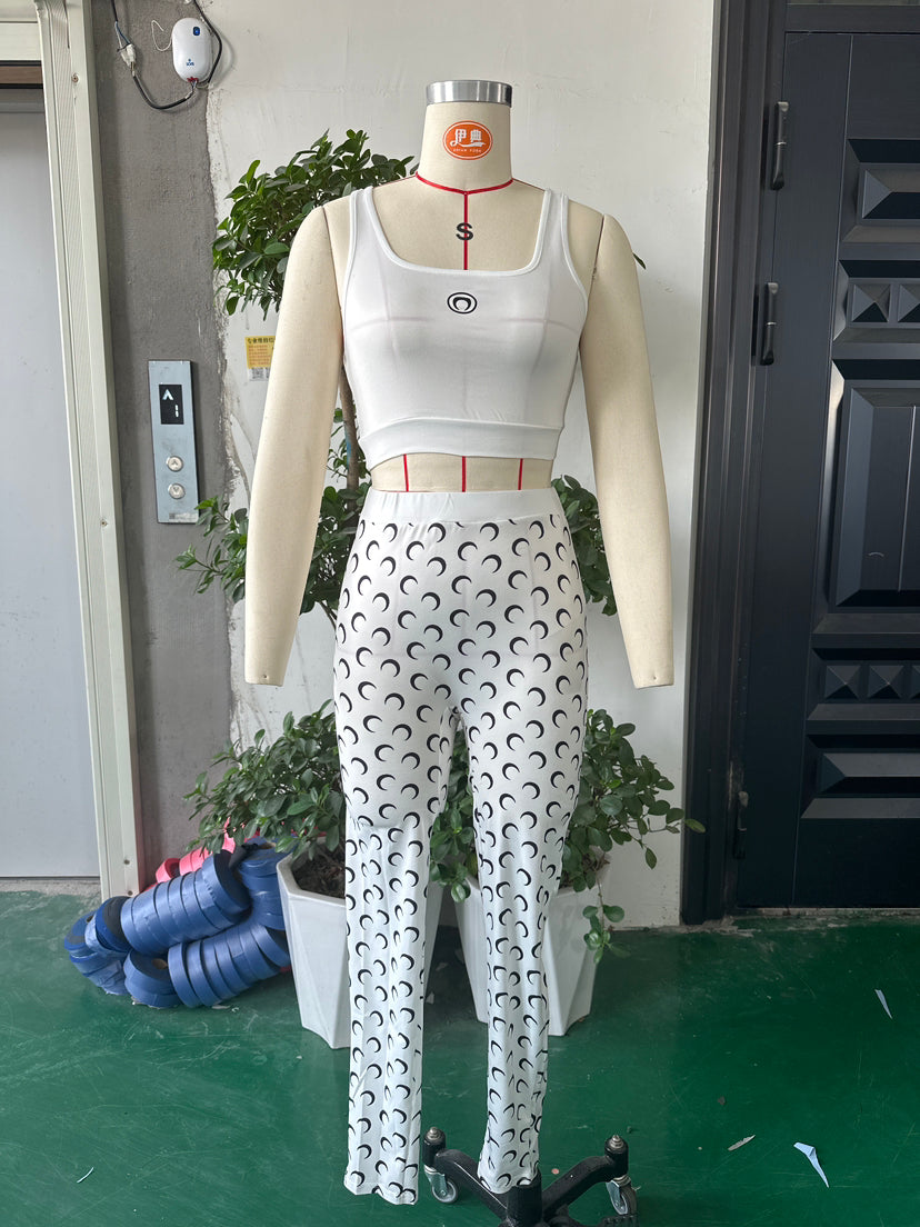 Crescent Print Vest Pants Sexy Slim-Fit Two Piece Set 7