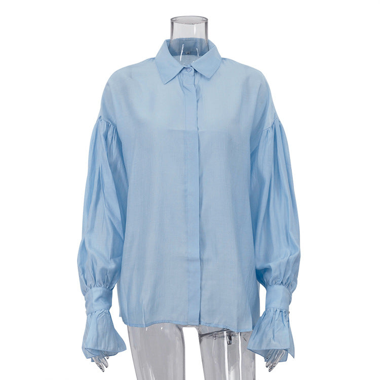 Women's fashion casual long-sleeved solid color shirt chic career top 8