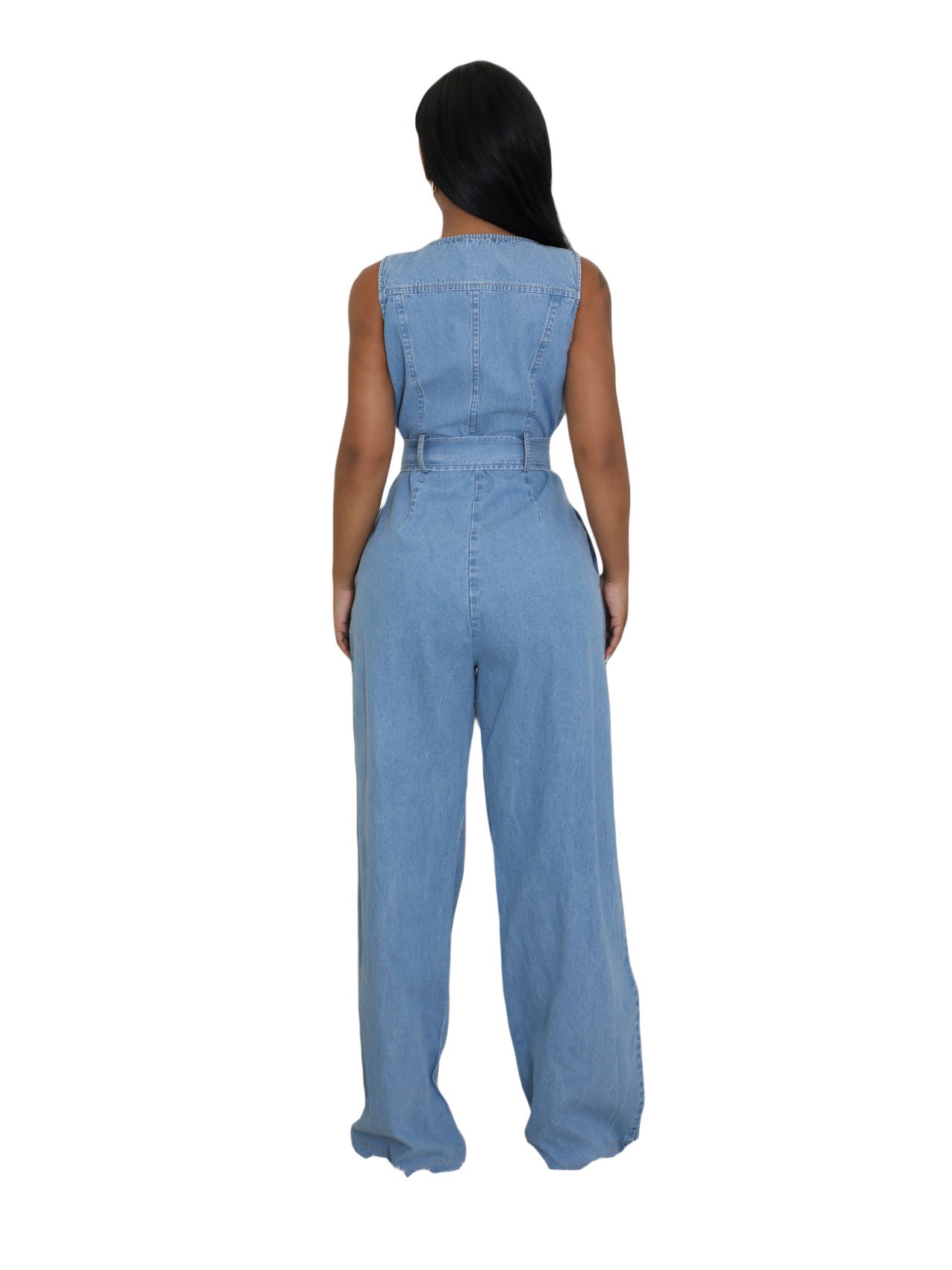 Tight Slim Elastic Waist Straight Loose Denim Jumpsuit 5