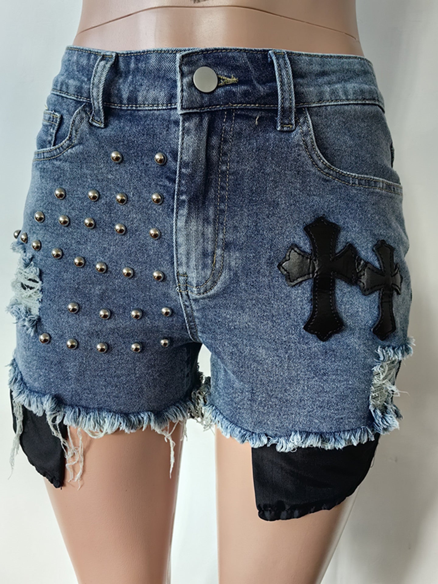Women Stretch Beads Denim Shorts 10