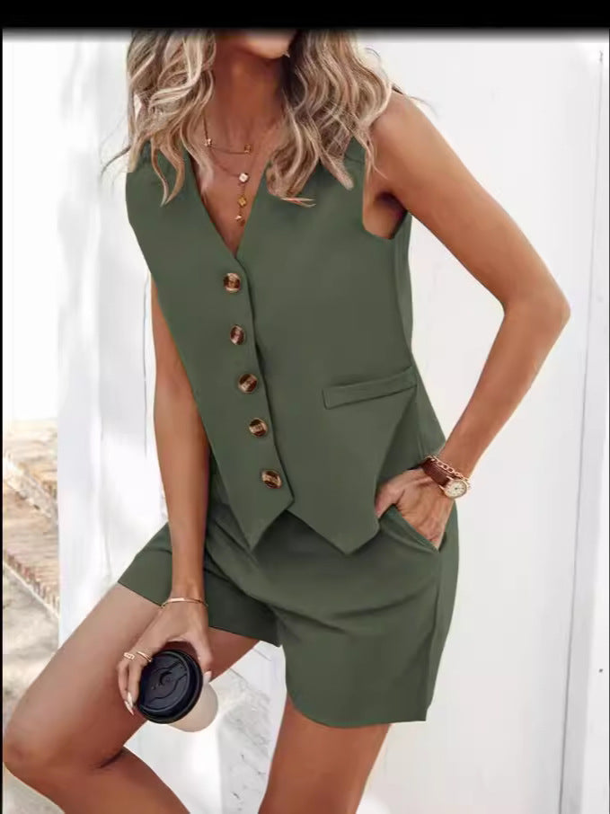 Women Summer Casual Vest and Shorts Two-piece Set