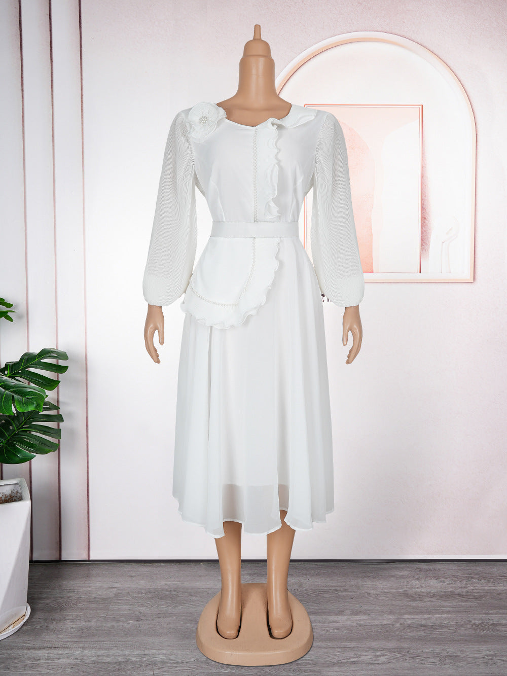 Plus Size African Women elegant pleated Ruffle Edge dress 9