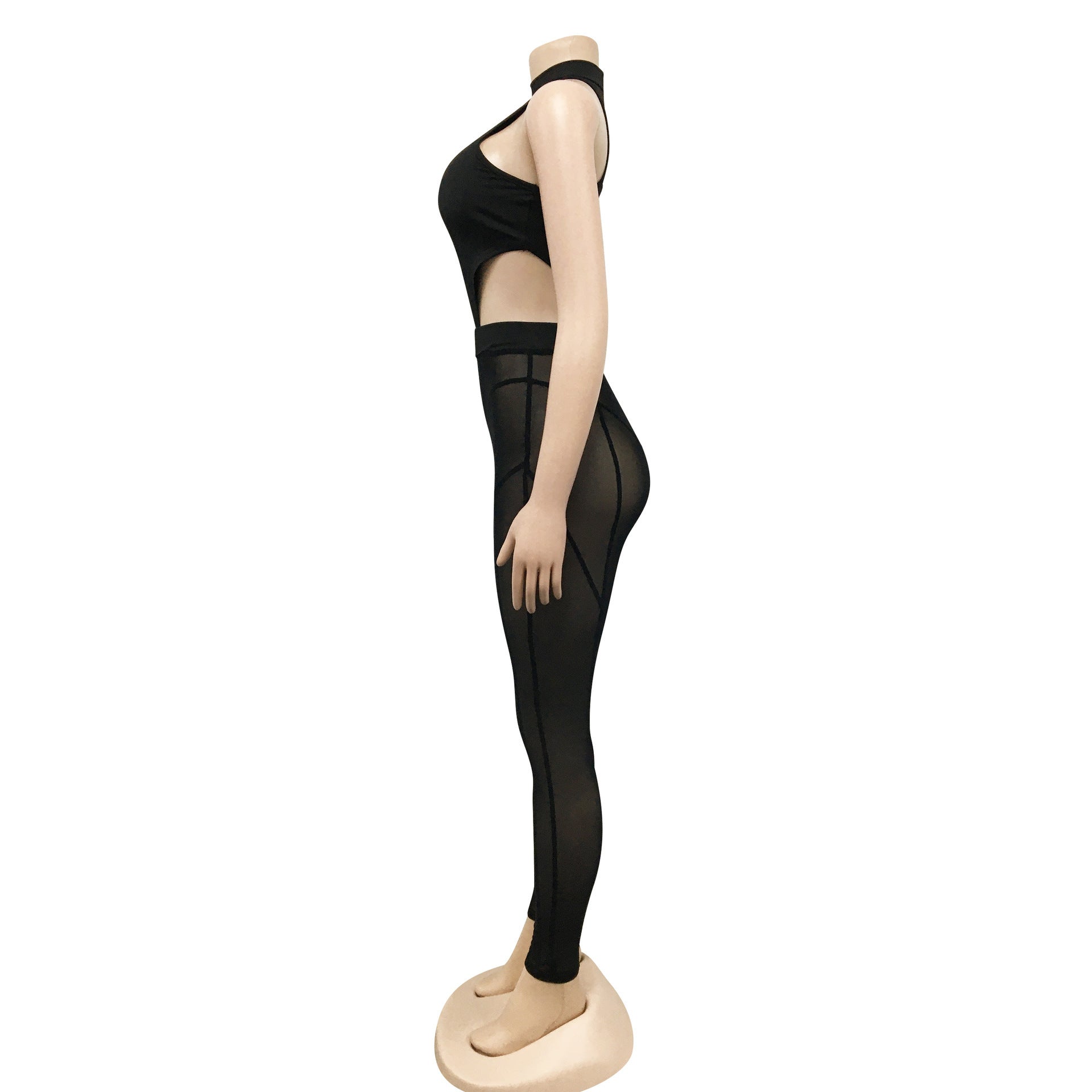 Women sexy Mesh See-Through Top and trousers Two Piece Set 17