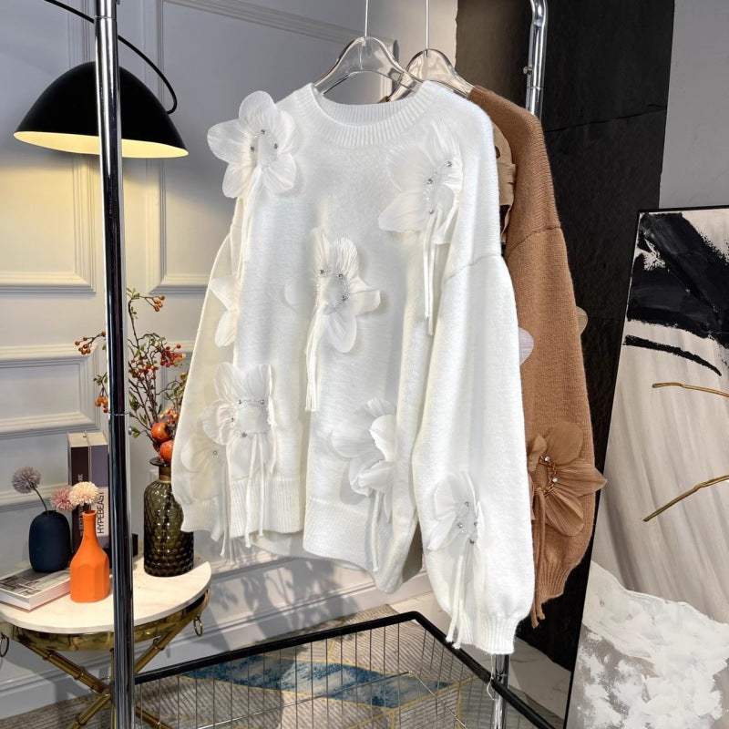 Women flower beaded sweater 3