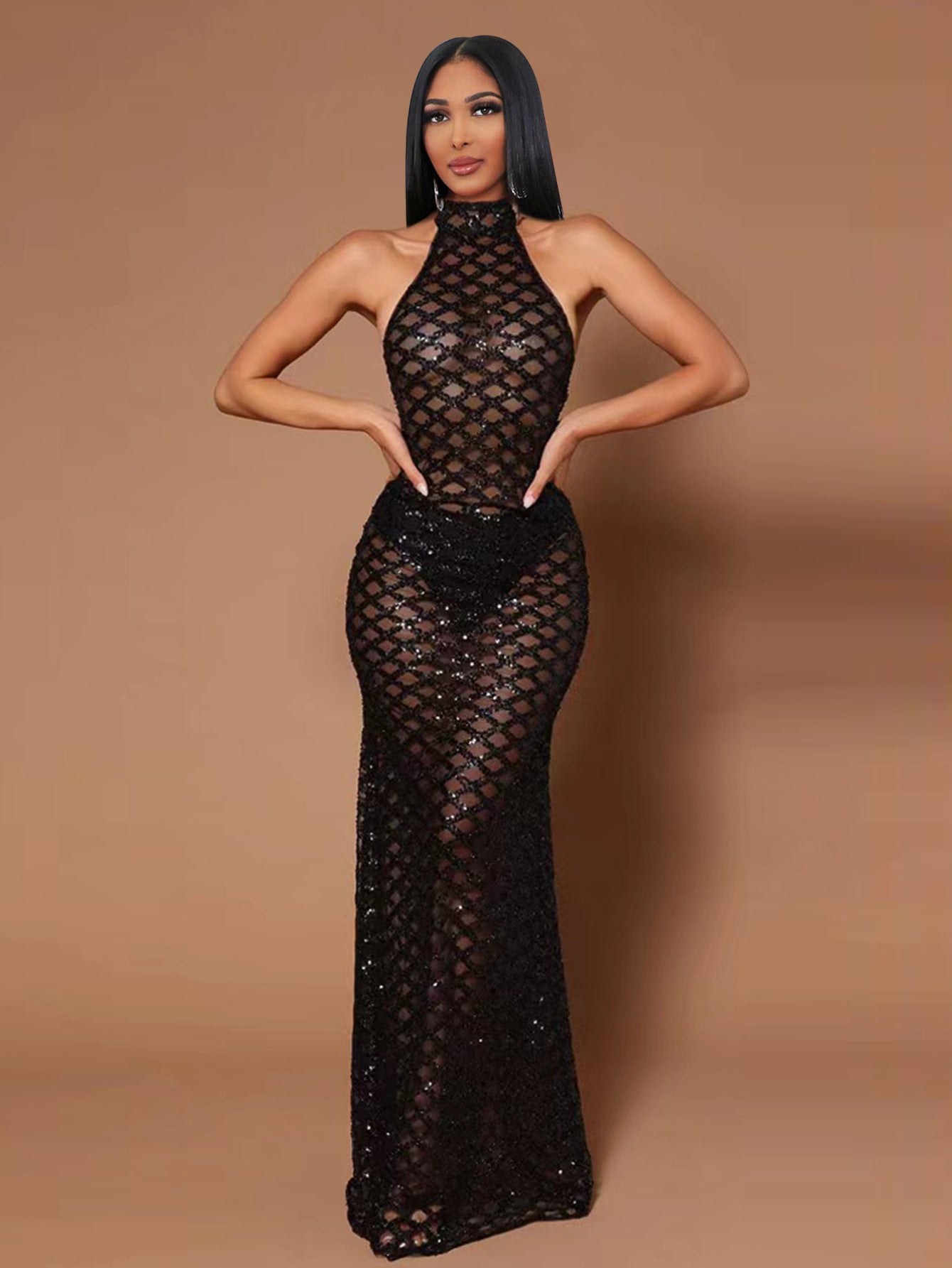 Women Sexy Backless See-Through Evening Dress 6
