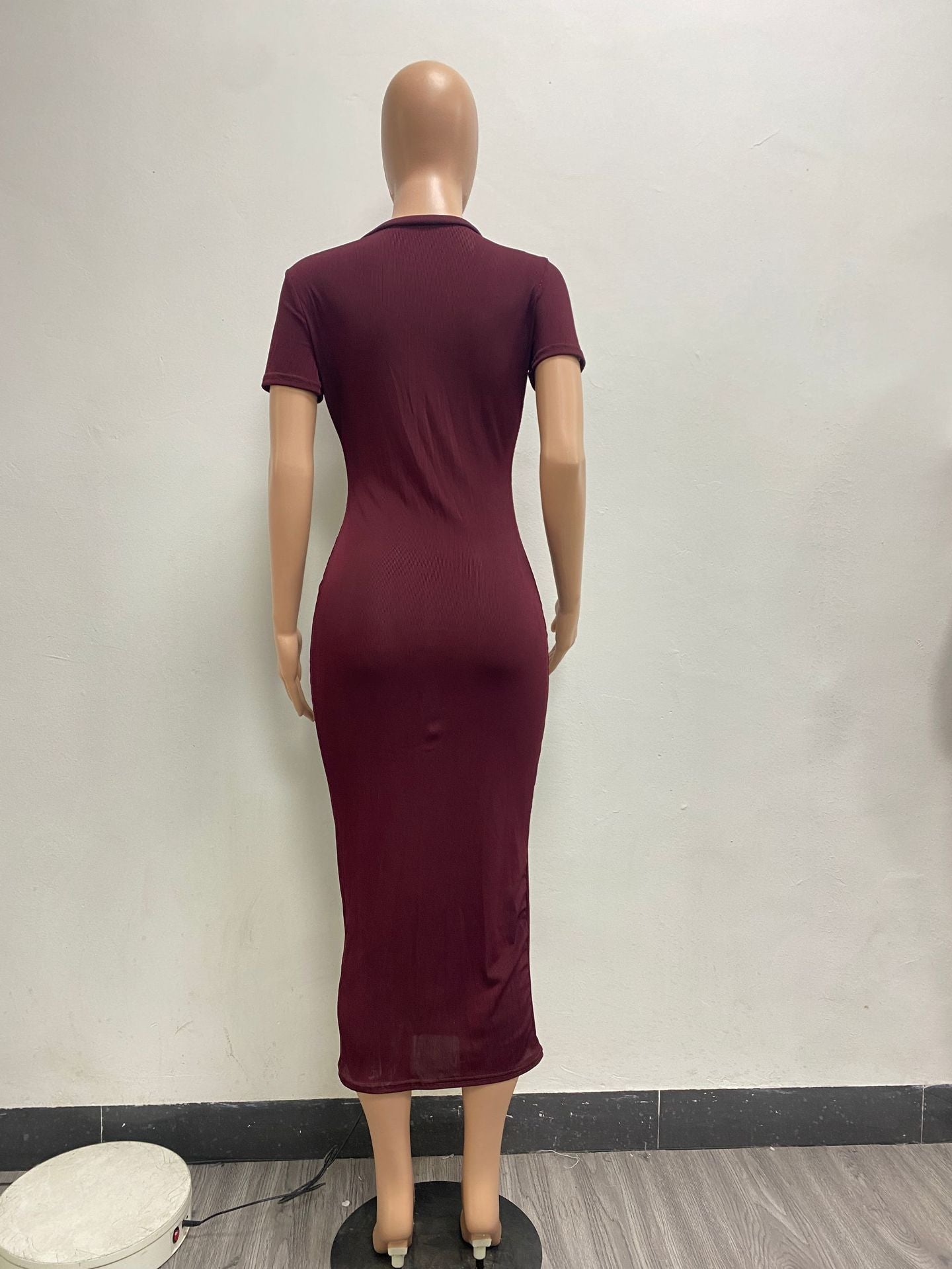 Fashion Solid Color Casual Fashion Sexy Deep V Ribbed Dress 17
