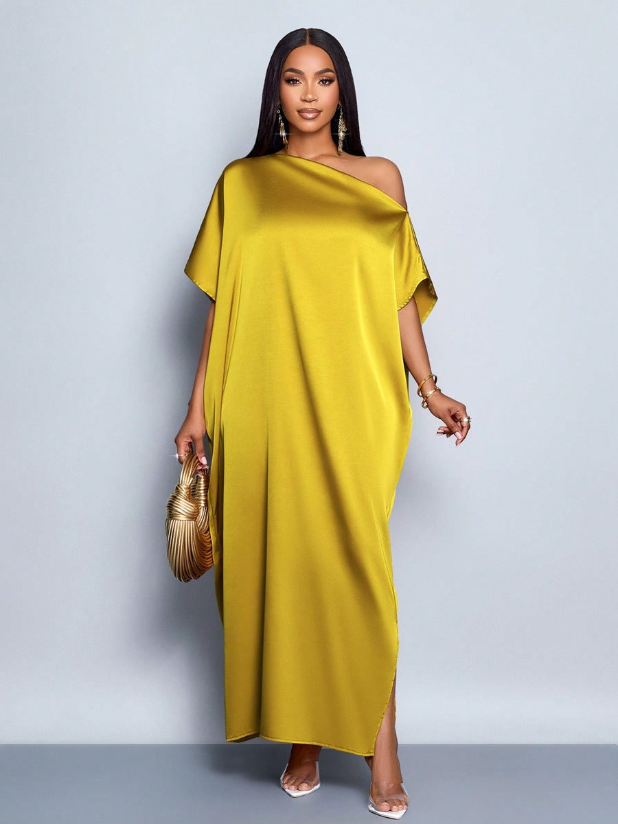 Women autumn satin yellow maxi dress 10