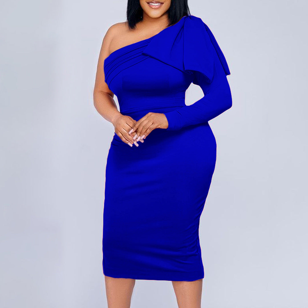 Plus Size Women'S Slash Shoulder Solid Fashion Sexy African Bodycon Dress 5