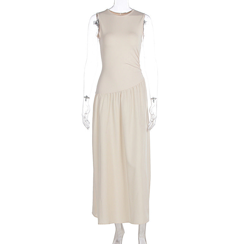Summer Fashion Chic Solid Color Patchwork Sleeveless Mid-Waist Dress 8