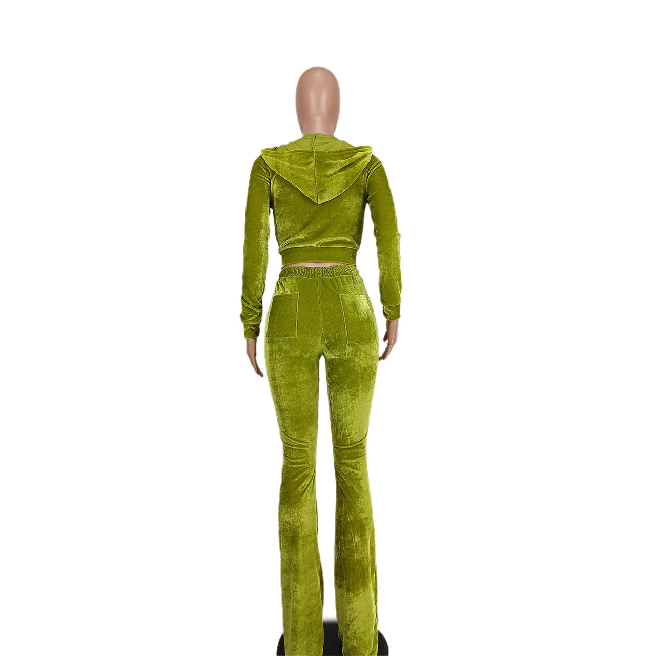 Women's Solid Velvet Casual Zipper Hoodies Wide Leg Pants Two Piece Set 39