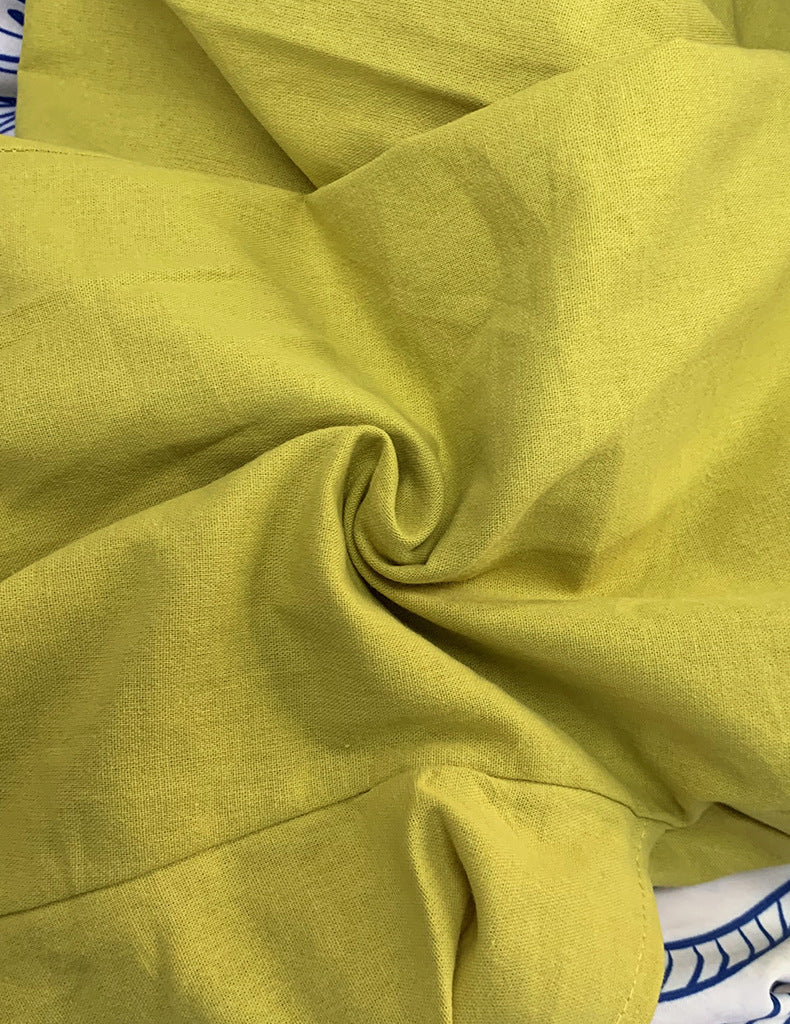 Ladies Fashion Chic Bell Bottom Sleeve V Neck Linen Dress 13