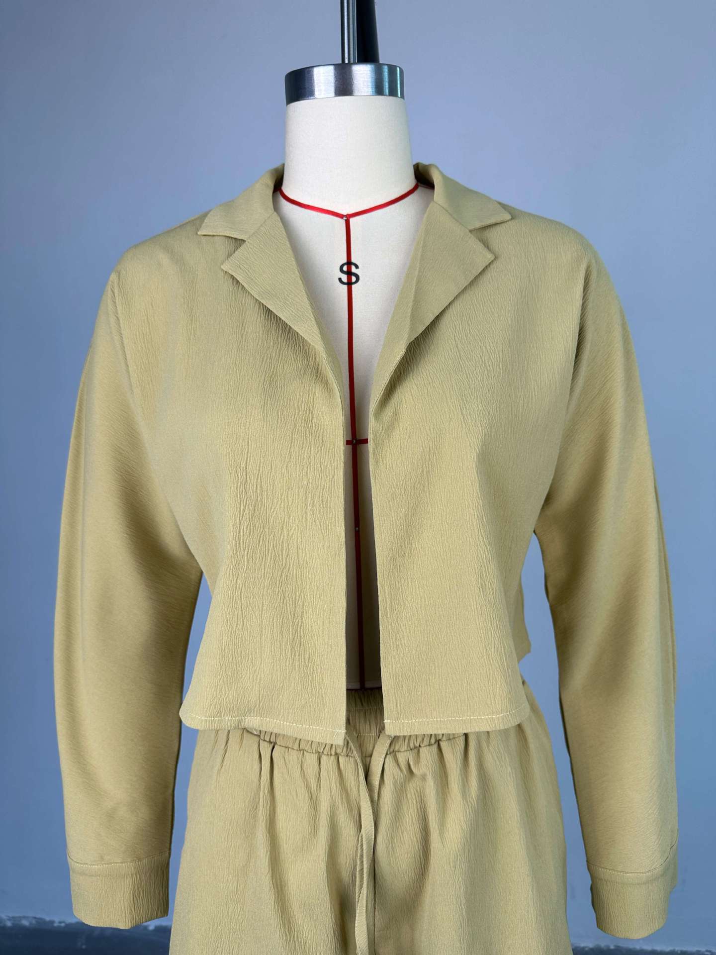 Women Summer Casual Turndown Collar long-sleeved shirt And drawstring shorts two-piece set 15