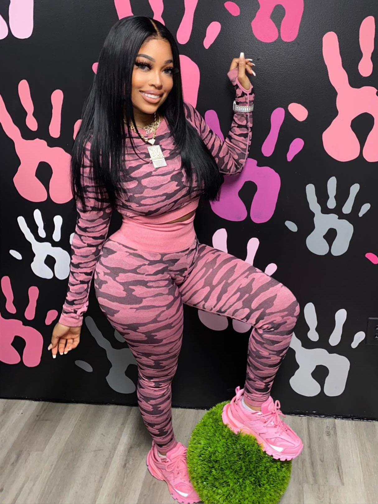 Women printed long-sleeved Top and Pant two-piece set