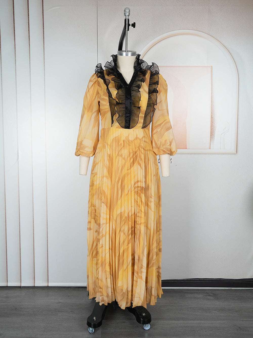 Elegant Long Dress Pleated African Plus Size Women's Print Chiffon Dress 11