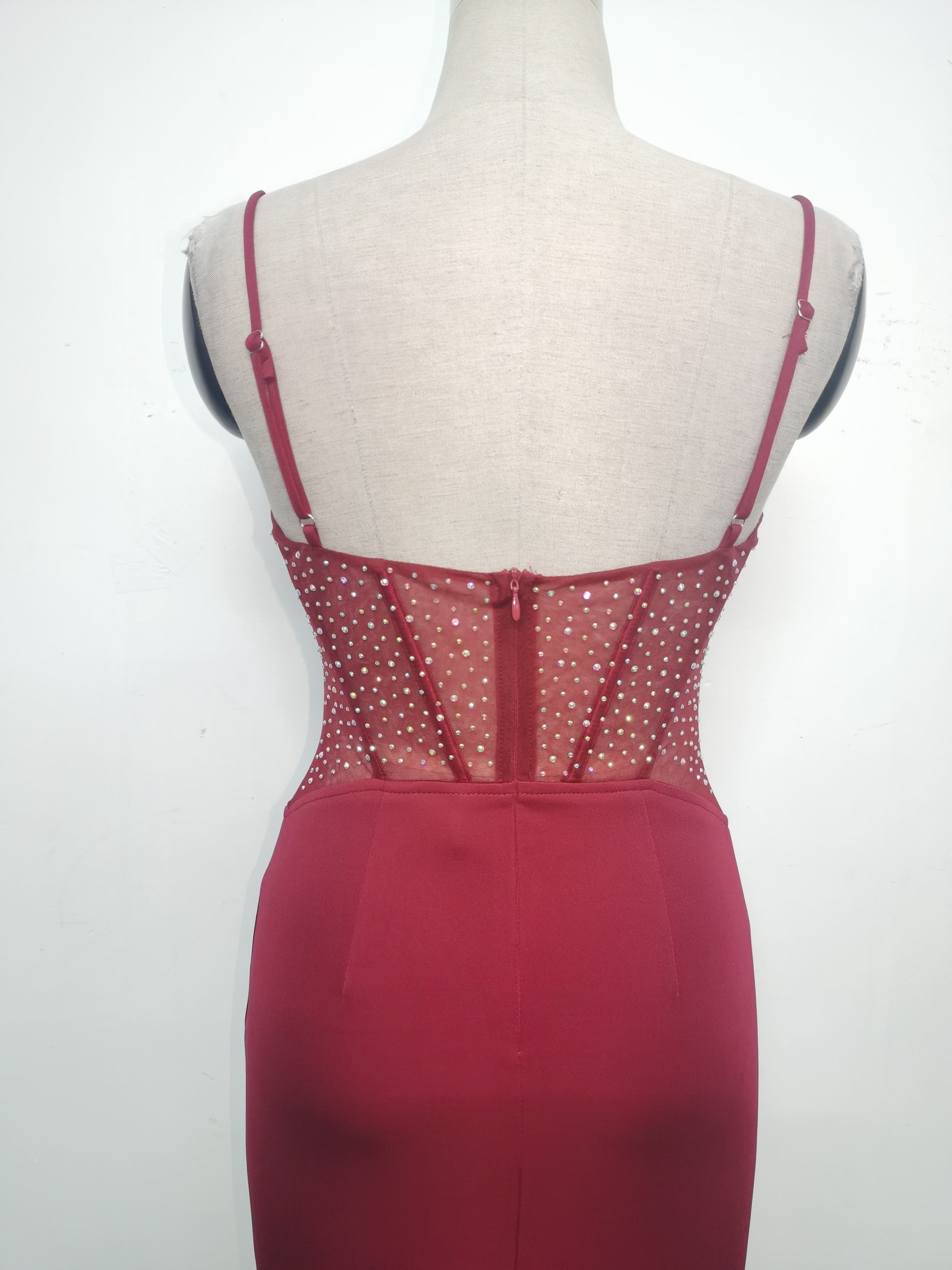 Women fishbone Fitted Mesh Beaded Bodycon fishtail evening dress 19