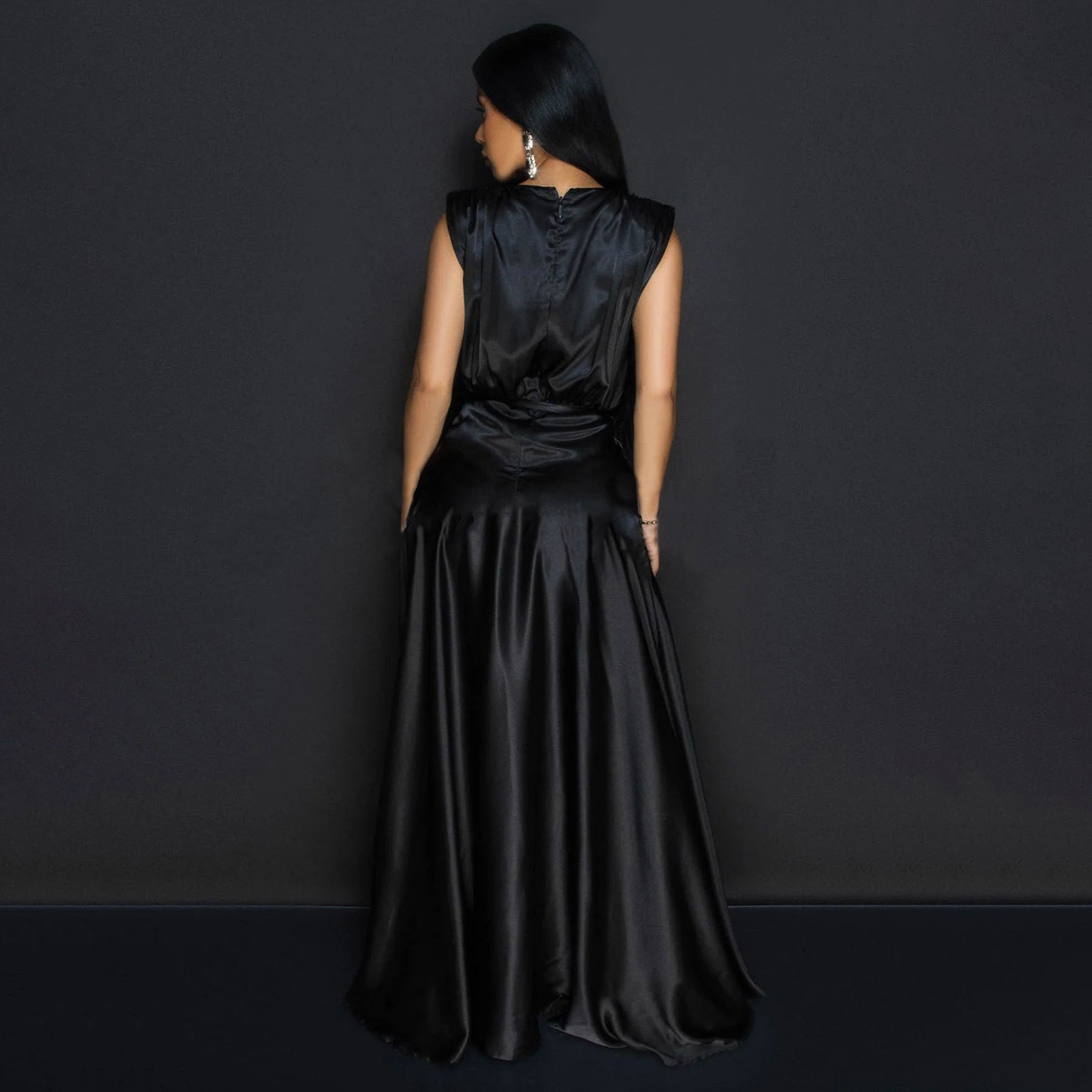 Fashionable Women's Sexy Deep V-Neck Sleeveless High Slit Long Dress 5