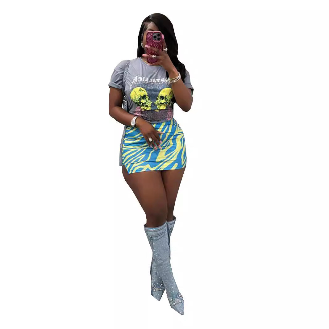 Women's Trendy Print Short-Sleeve T-shirt Shorts Two-Piece Set 5