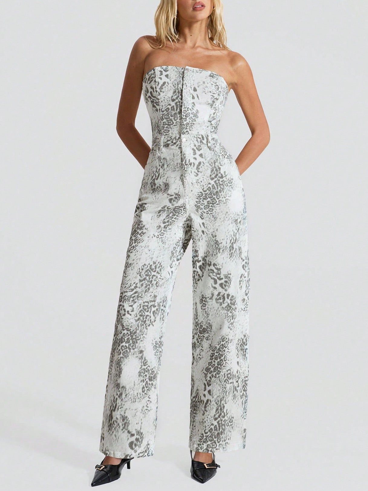 Women's Casual Stretch Print Denim Overalls