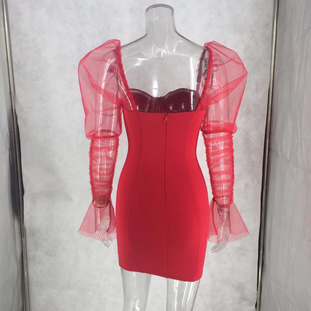 Women's Strapless Mesh Patchwork Bodycon Nightclub Dress 17