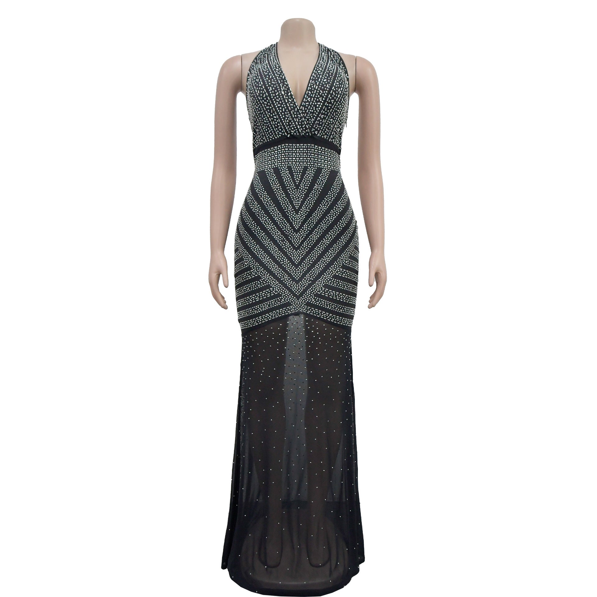 Women Solid mesh Beaded Sleeveless Maxi Dress 13