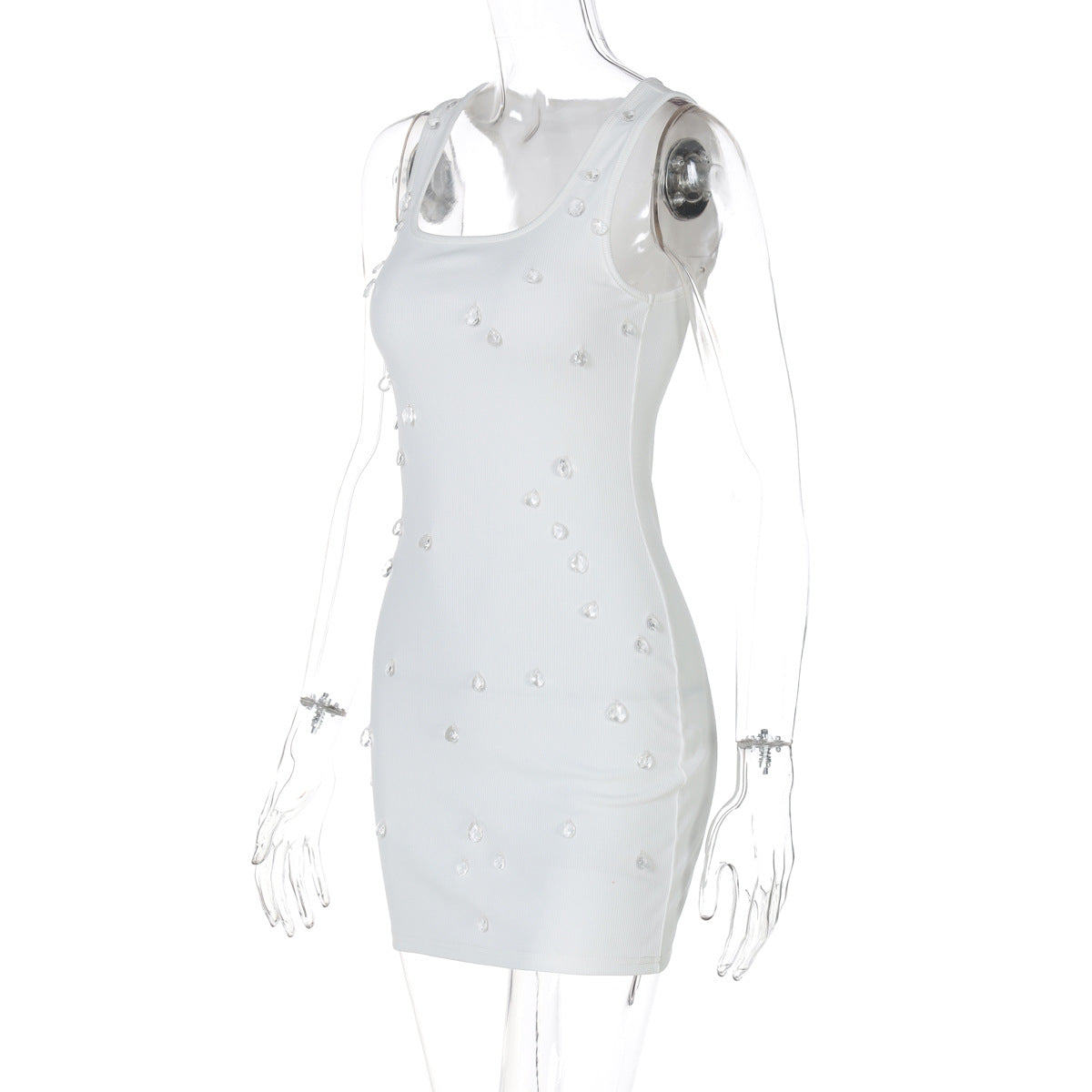 Women's summer fashion Style slim Slim Fit Beaded Sleeveless Bodycon Dress 8