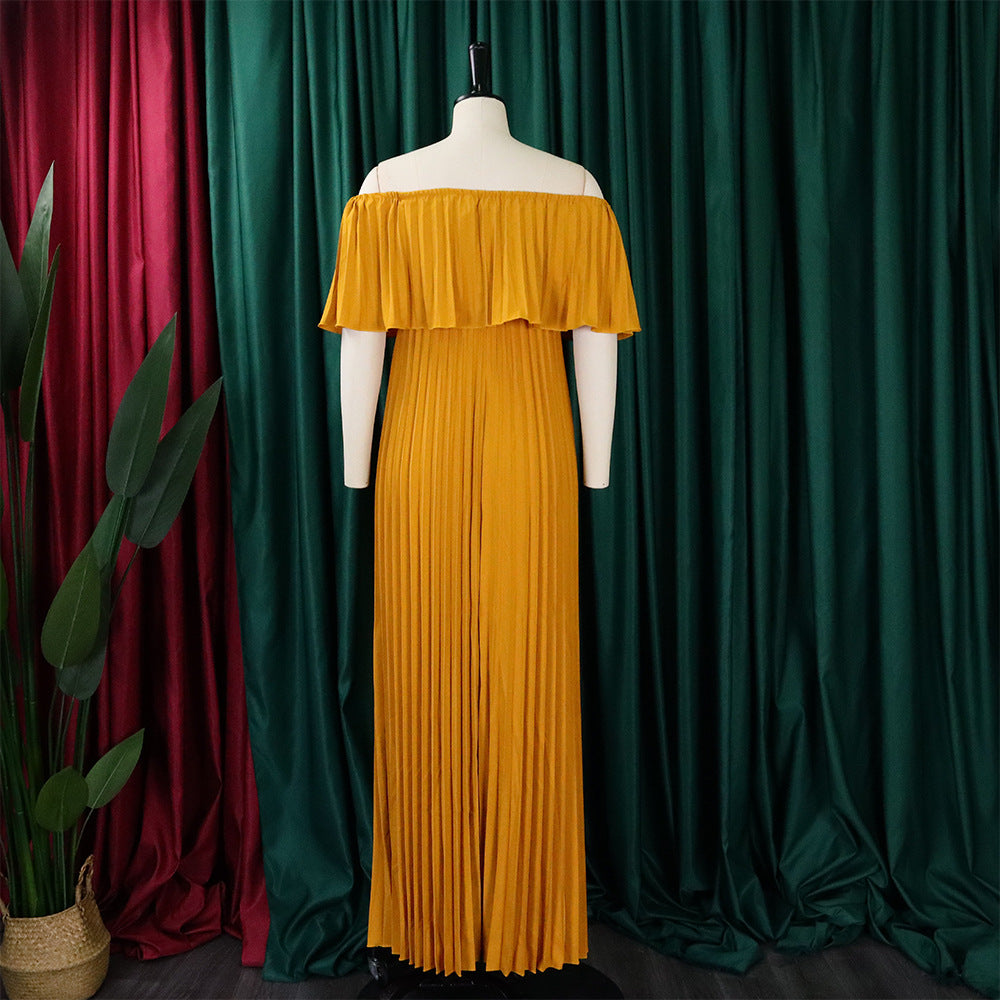 Women's Sexy Off Shoulder Pleated Long Gown Maxi Dress 8