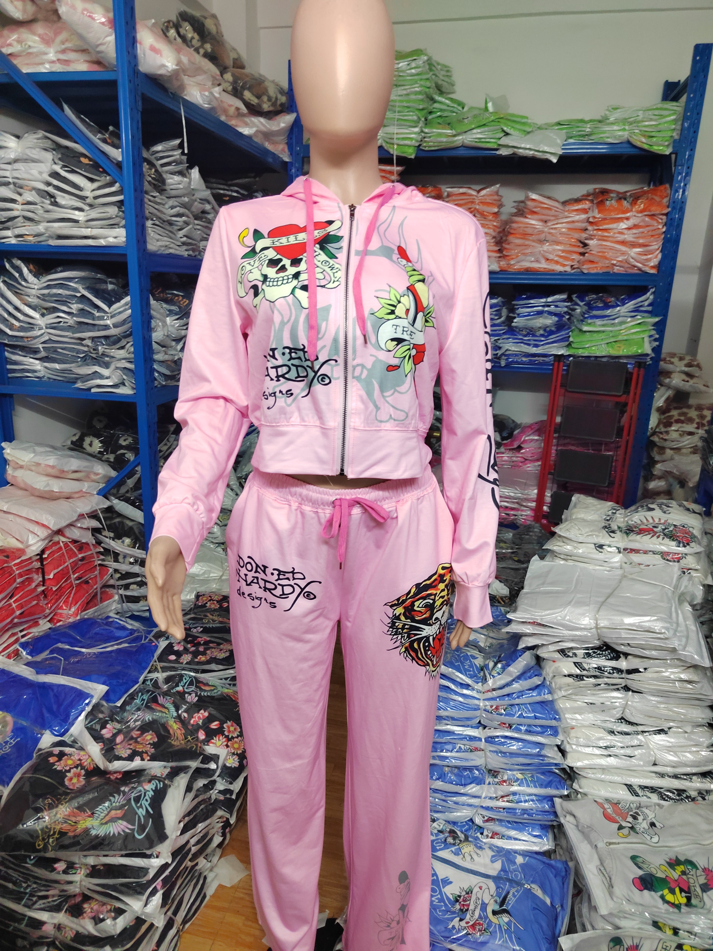 Women's Fashion Casual Print Hooded Tracksuit Sport Two Piece Pants Set 14