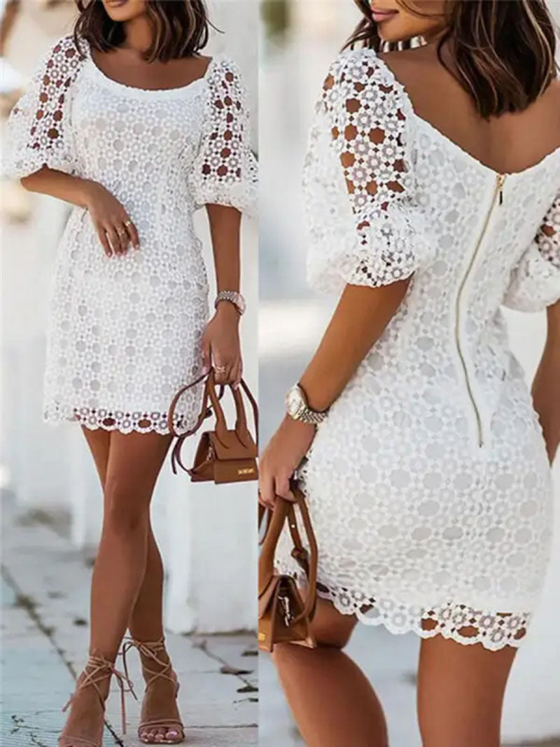 Women lace Round Neck Dress 4