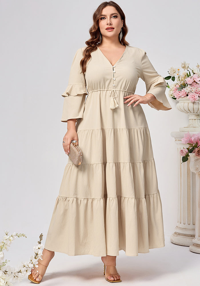 Plus Size Women V-neck Solid Dress