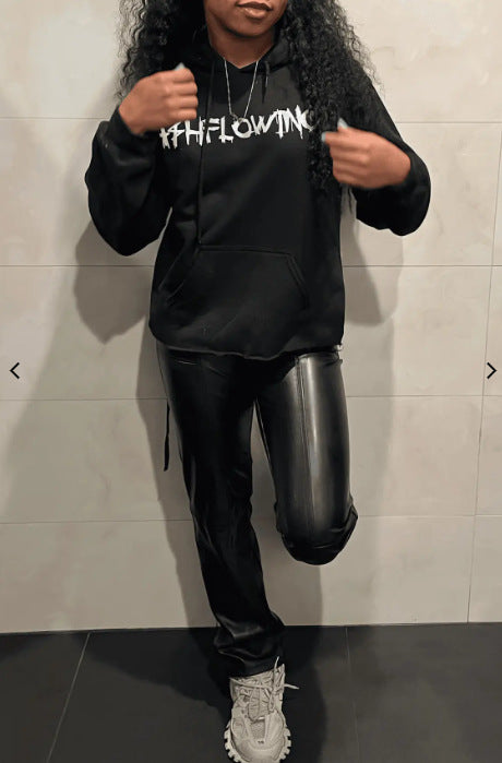 Casual Hooded Women's  Female Letter Print Pocket Hoodies 6