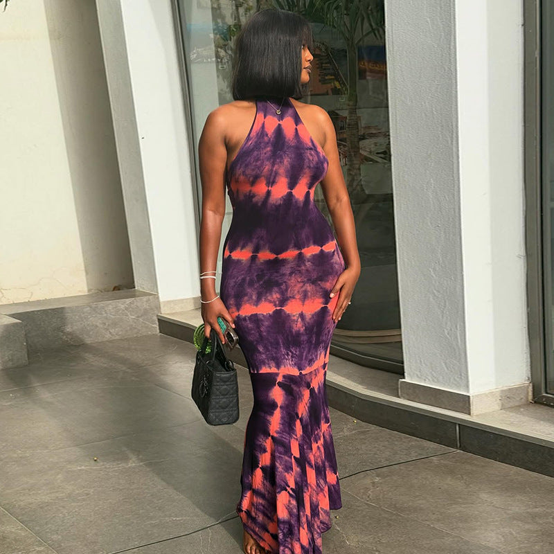 Elegant Printed High Neck Long Dress 4