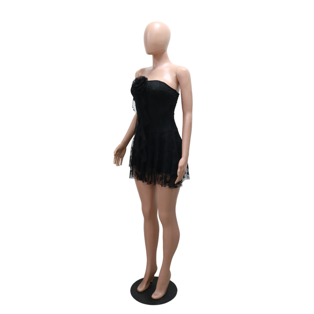 Strapless Lace Solid Color Chic Short Romper 10