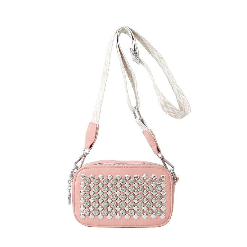 Popular Bags Fashion Rivets Trendy Women's Wide Shoulder Strap Crossbody Square Bag 12