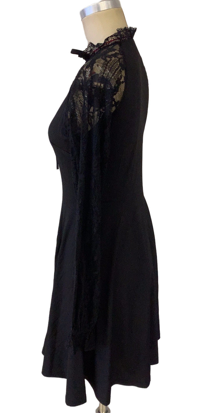 Autumn Winter Elegant Women's Solid Contrast Lace Long Sleeve Casual Dress 9