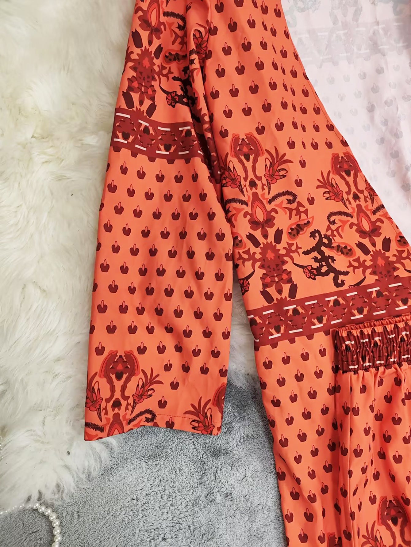 Women  Spring Summer Print Top and Wide Leg Pants Two Piece Set 9