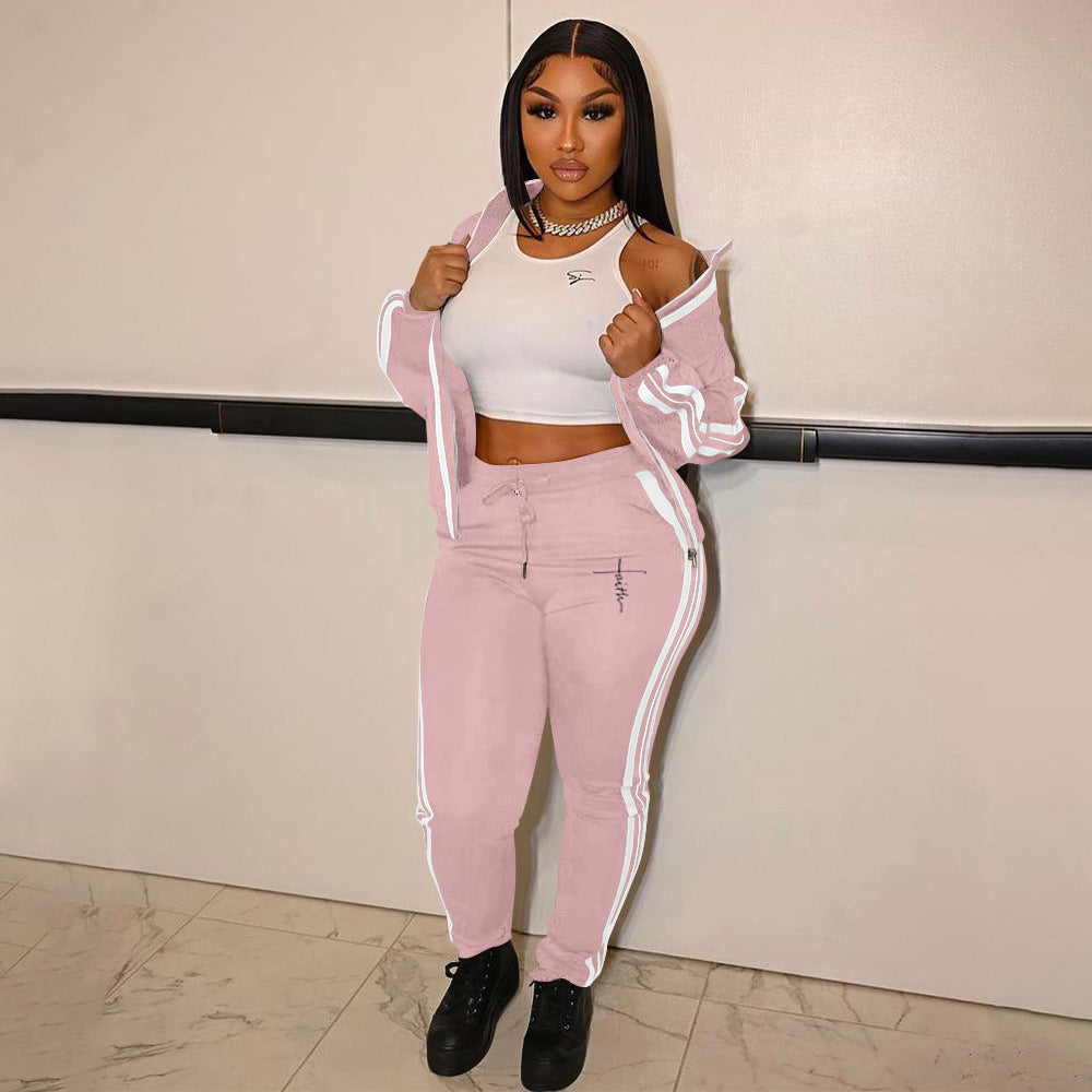 Women'S Fashion Casual Patchwork Zipper Two Piece Tracksuit