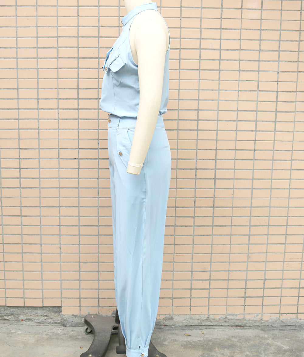 Women Summer Sleeveless Top and Cargo Pants Two-Piece Set 9