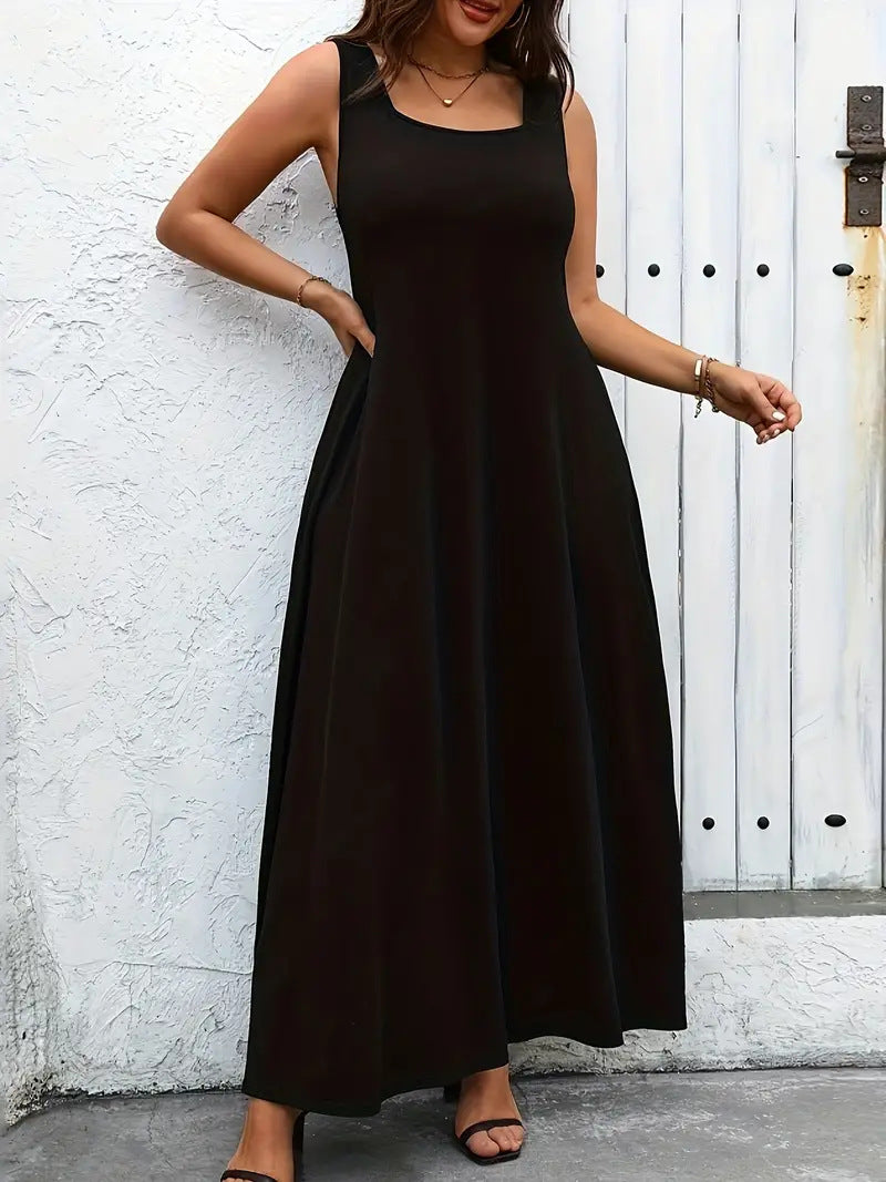 Plus Size Women Basics Sundress Solid Dress 5